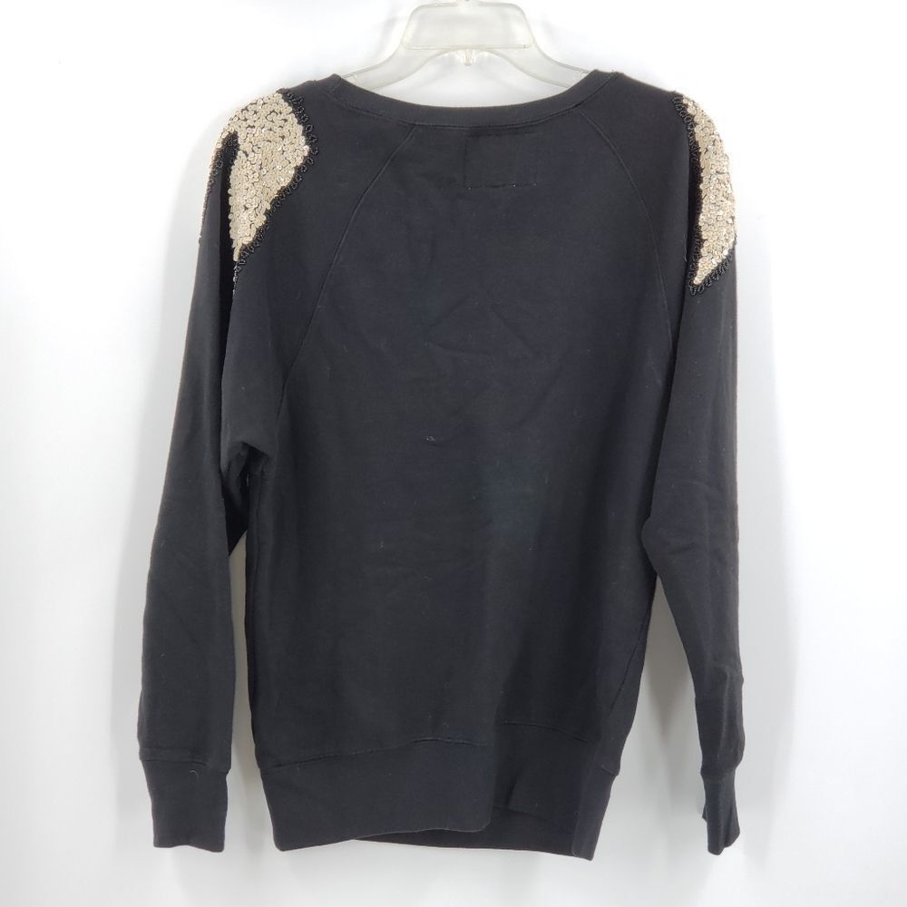 FRENCH CONNECTION DENIM womens S black & creme angel wings sequins sweatshirt - Picture 3 of 6